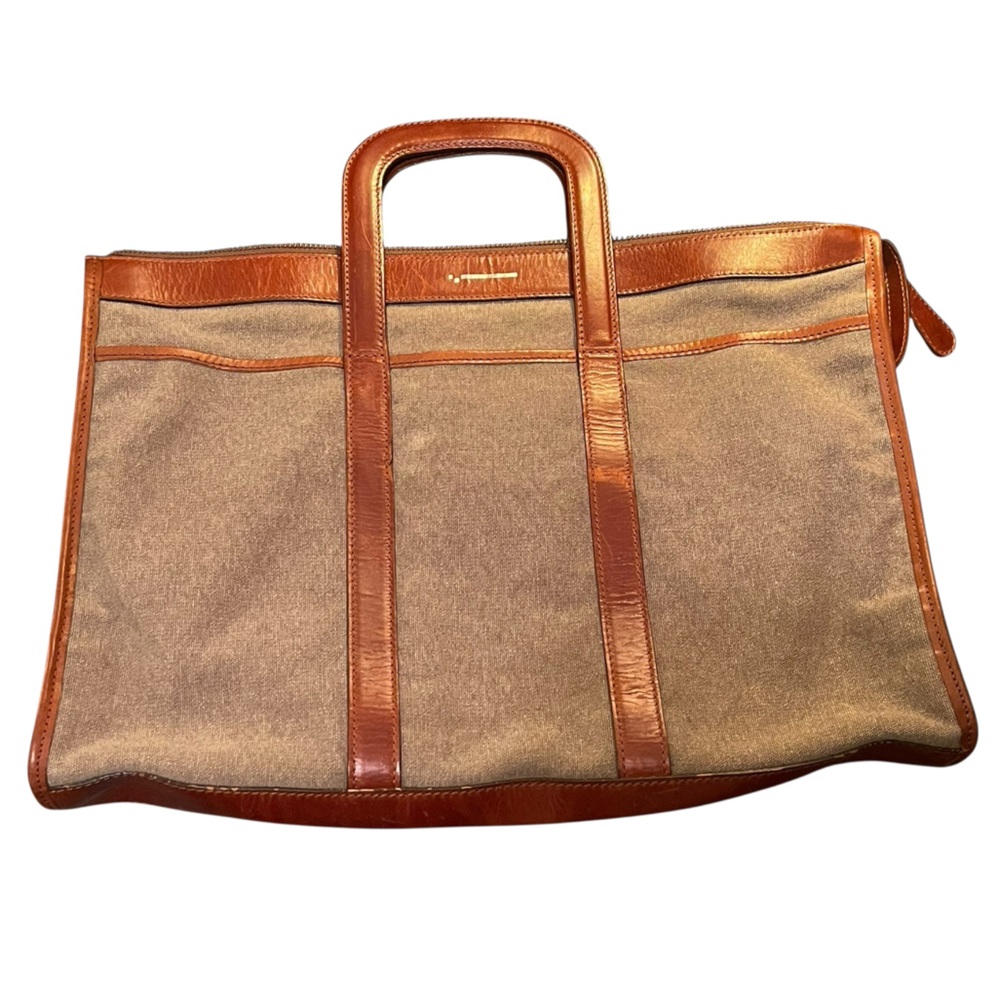 La Portegna X Svbscription Colab Brown Canvas & Leather Laptop Tote Bag RARE